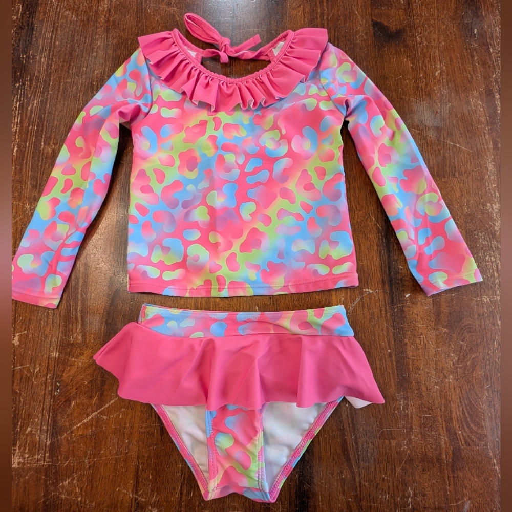 Toddler Swim Set Two-Piece Pink Cheetah Print Cute Ruffles New Without Tags 3T